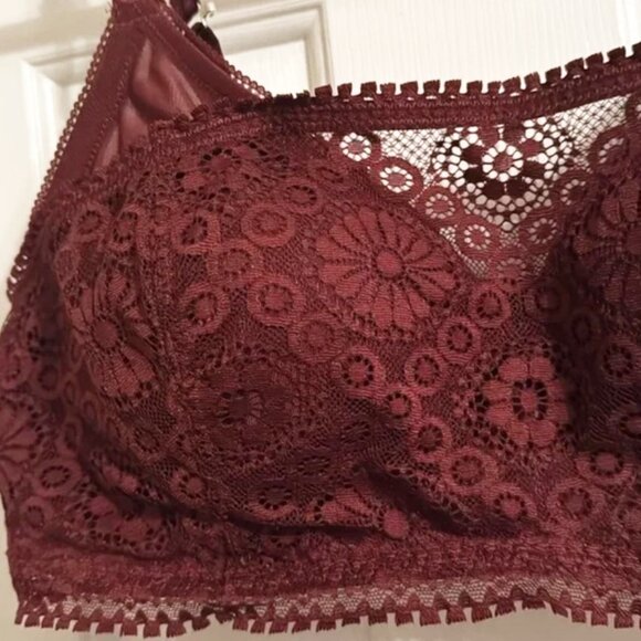 Aerie Dark Red Burgundy Real Power Wireless Push Up Joy Lace Convertible Bra - Picture 2 of 6